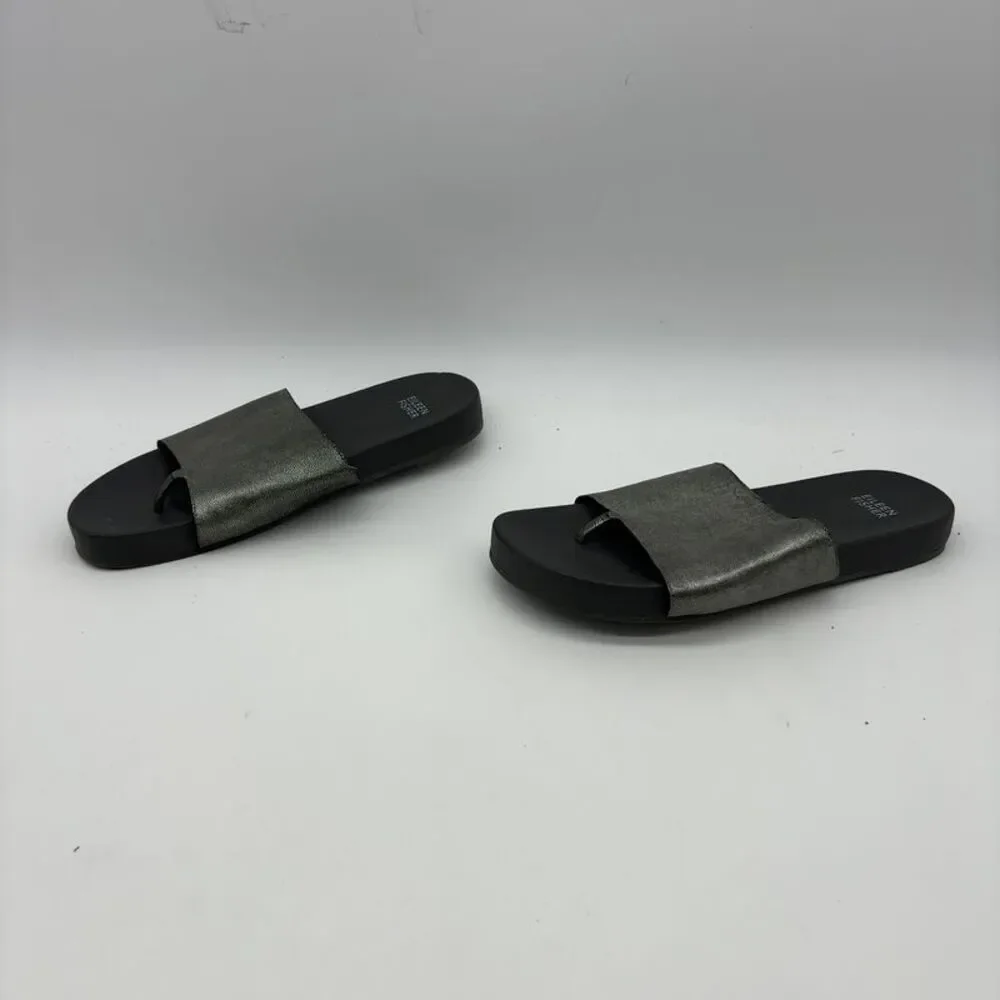 Eileen Fisher Metallic Gray Slide Sandals
